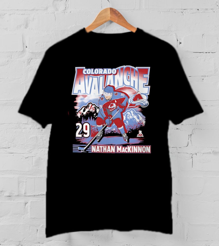 Colorado Avalanche Nathan MacKinnon 29 Hockey Mountain Scene T-Shirt