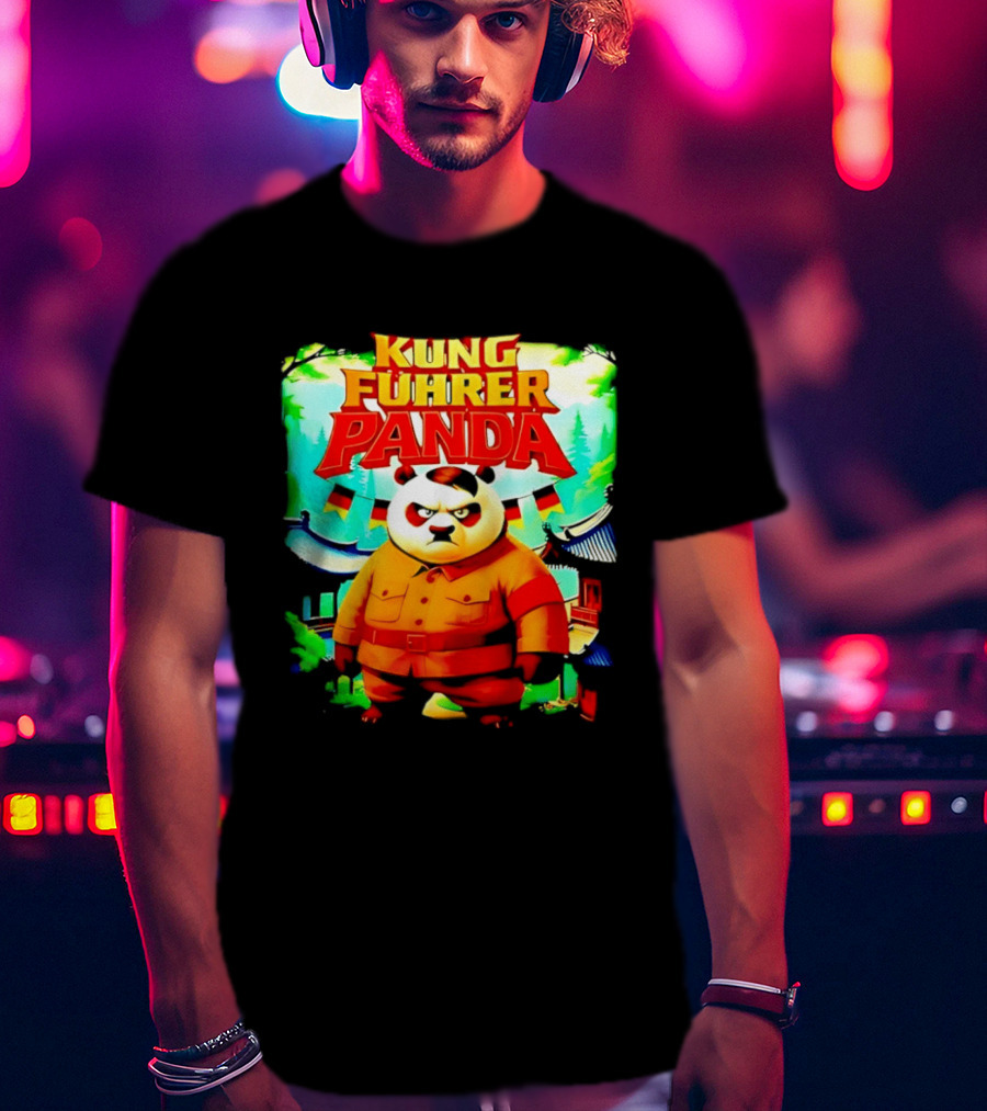 Kung Fuhrer Panda Military Styled Bear With Flags T-Shirt