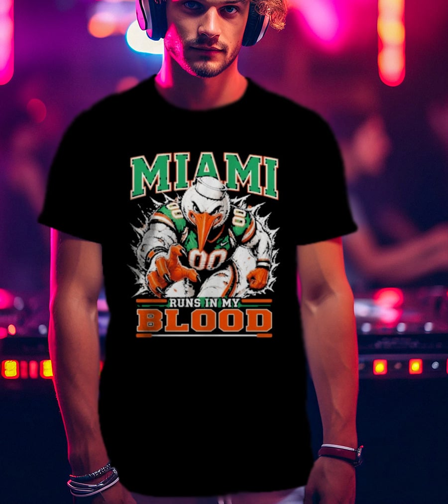 Miami Hurricanes Runs In My Blood Sebastian The Ibis NCAA Football T-Shirt