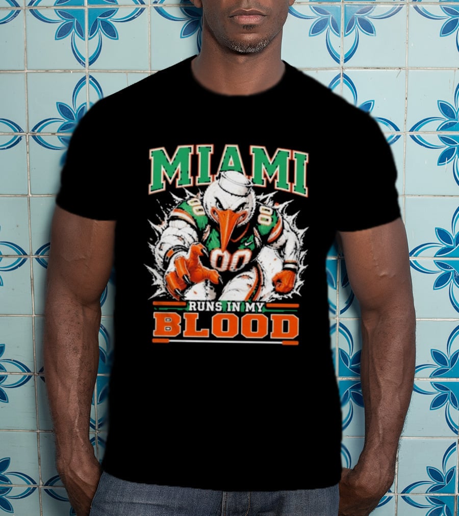 Miami Hurricanes Runs In My Blood Sebastian The Ibis NCAA Football T-Shirt
