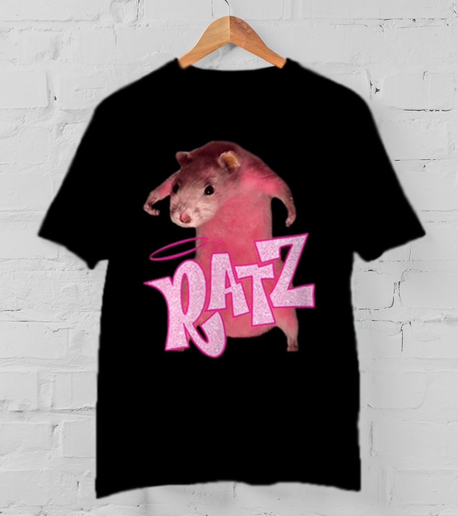 Ratz Pink Rat Meme Funny Text Bold Letters Halo T-Shirt