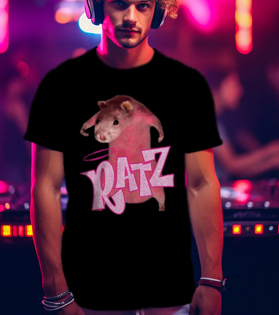 Ratz Pink Rat Meme Funny Text Bold Letters Halo T-Shirt