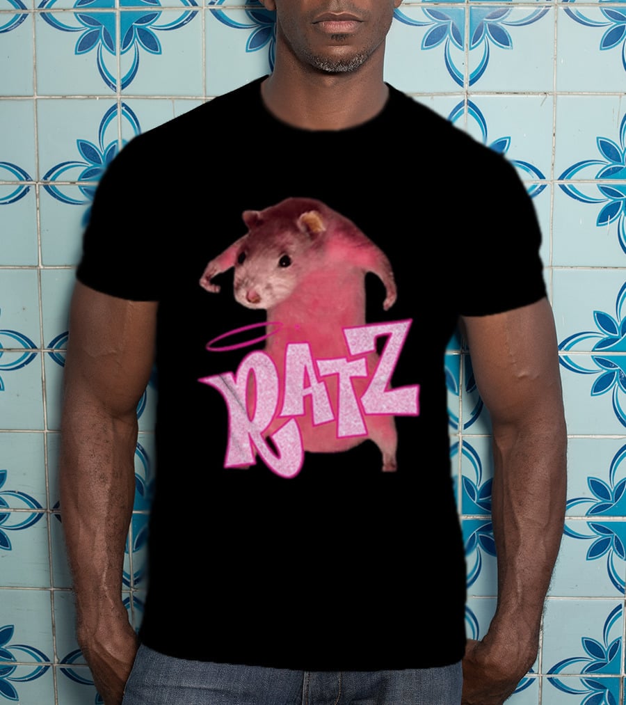 Ratz Pink Rat Meme Funny Text Bold Letters Halo T-Shirt