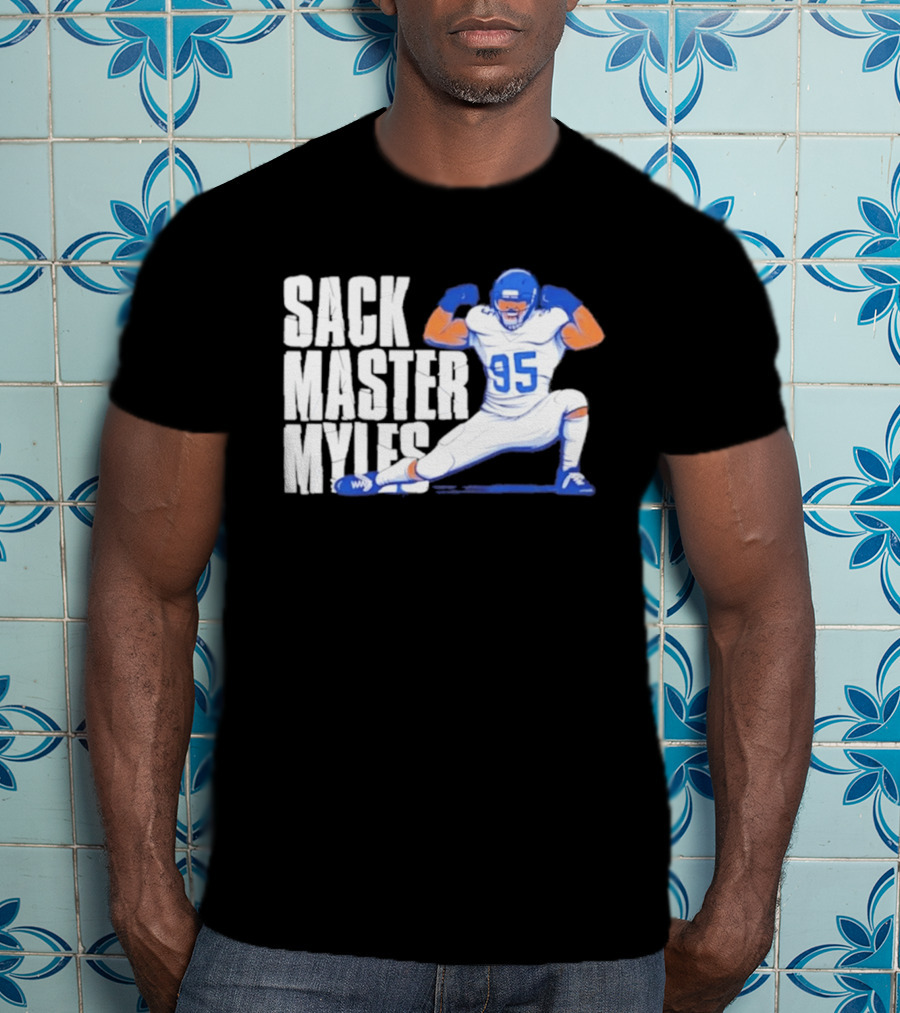 Myles 95 Sack Master Football Pose T-Shirt