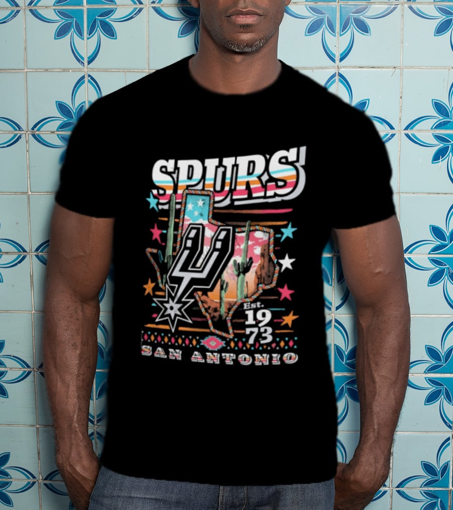 Spurs San Antonio 1973 Desert Cactus Stars Retro Western T-Shirt