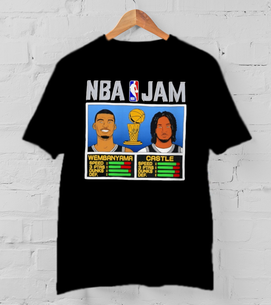 San Antonio Spurs Victor Wembanyama Stephon Castle NBA Jam Style Stats T-Shirt