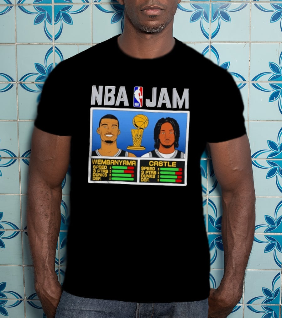 San Antonio Spurs Victor Wembanyama Stephon Castle NBA Jam Style Stats T-Shirt