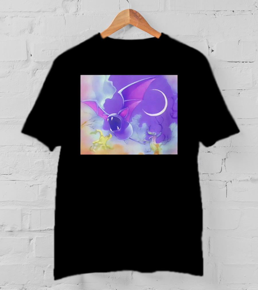 Spooky Bat With Pink Wings Flying Under Crescent Moon Halloween Night Scene T-Shirt