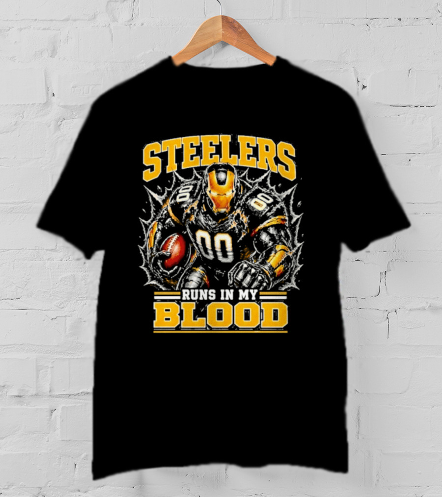 Steelers Runs In My Blood Iron Man Football Fusion T-Shirt