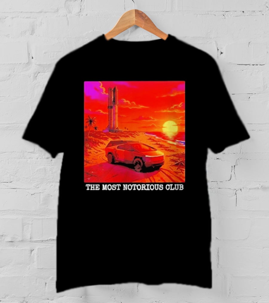 Tesla Cybertruck Sunset Beach Tower The Most Notorious Club T-Shirt