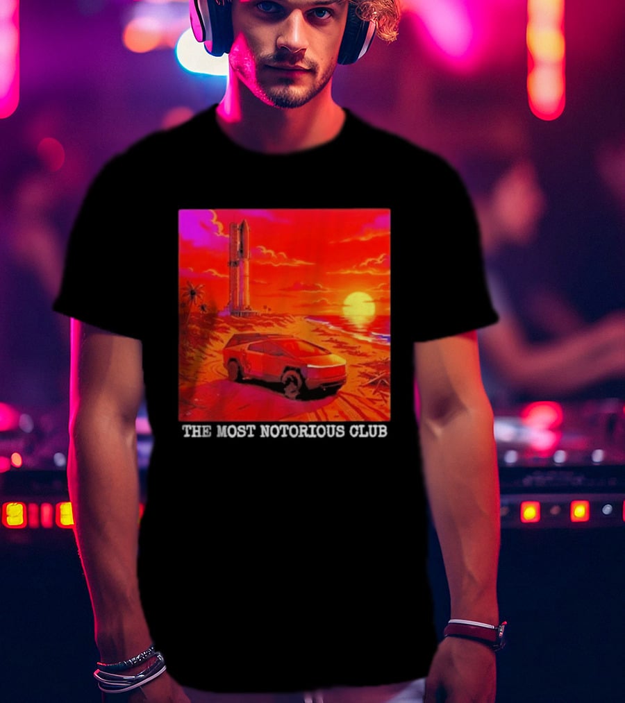 Tesla Cybertruck Sunset Beach Tower The Most Notorious Club T-Shirt