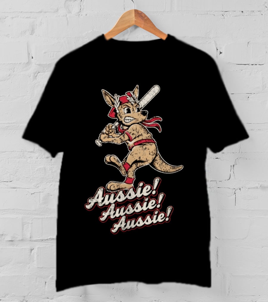 Aussie Aussie Aussie Kangaroo Baseball Player Iconic Sports Pose T-Shirt