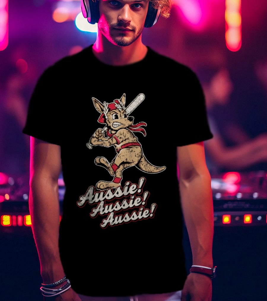 Aussie Aussie Aussie Kangaroo Baseball Player Iconic Sports Pose T-Shirt