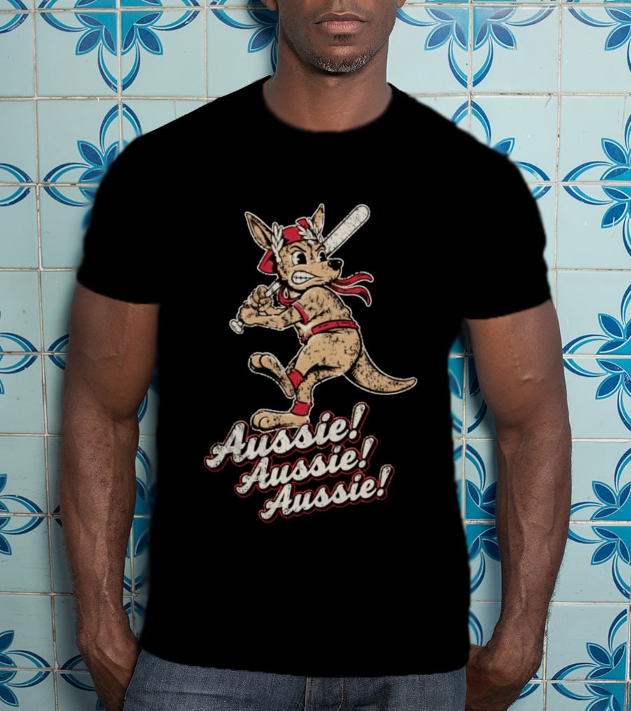 Aussie Aussie Aussie Kangaroo Baseball Player Iconic Sports Pose T-Shirt