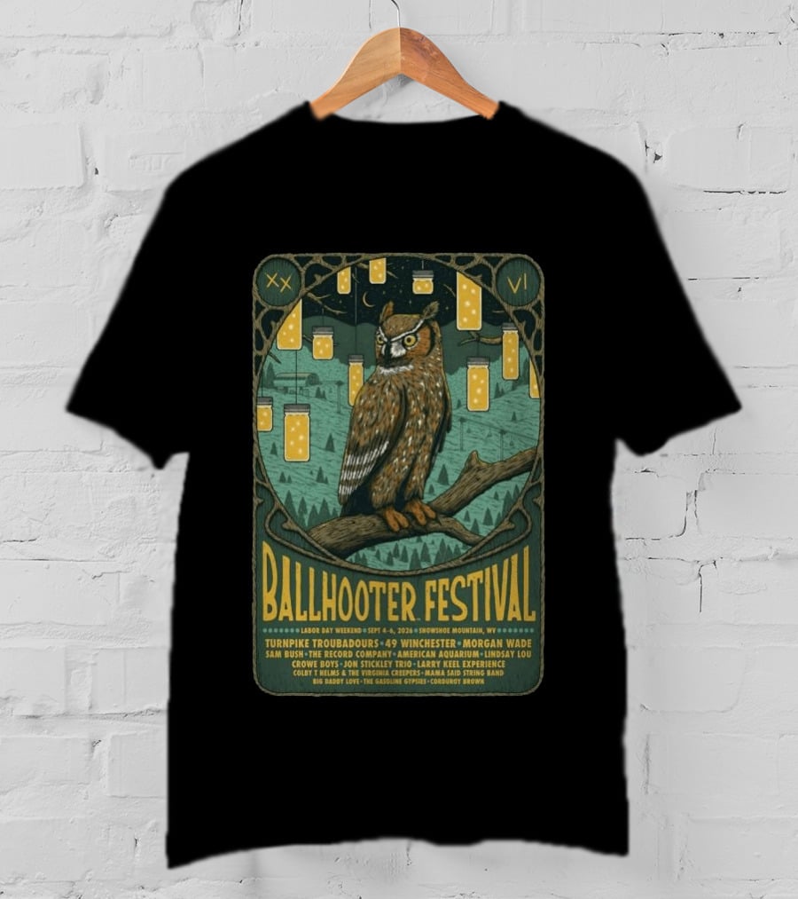 Ballhooter Festival Snowshoe Mountain 2026 Owl Lanterns Turnpike Troubadours Morgan Wade Labor Day Weekend T-Shirt