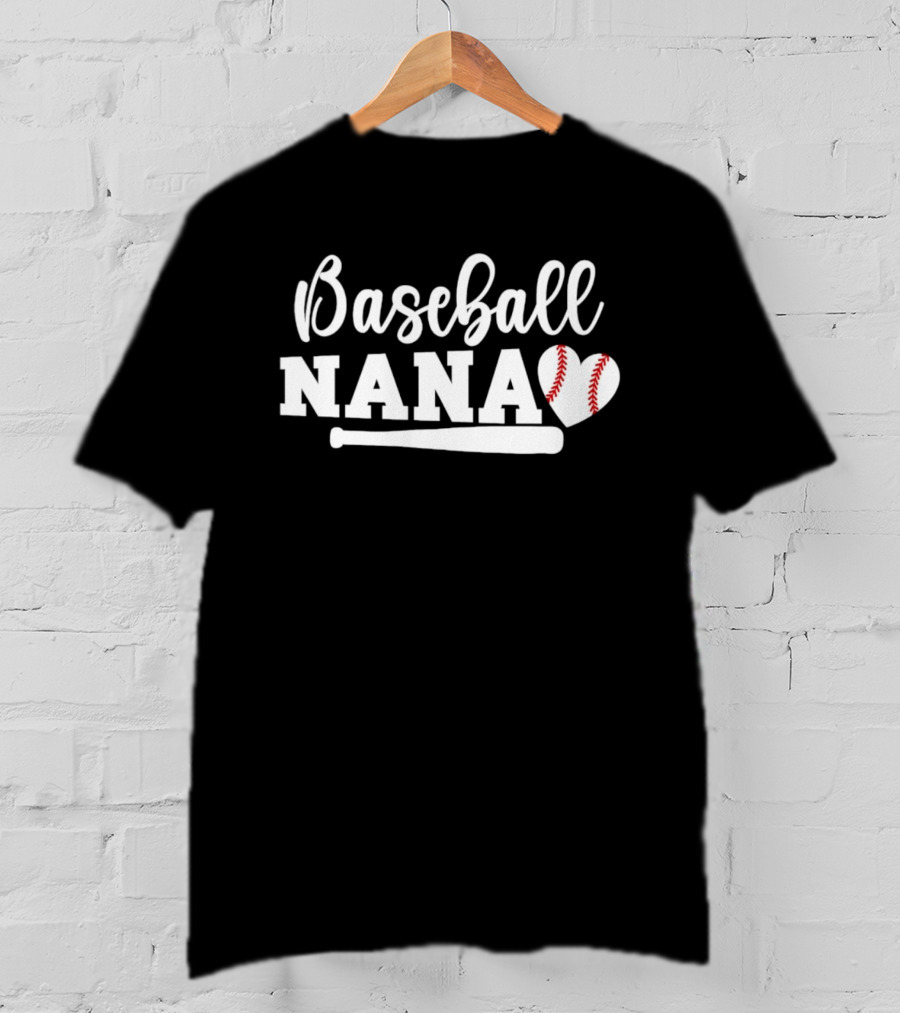 Baseball Nana Heart Ball Bat Love Family Sports Game Day T-Shirt