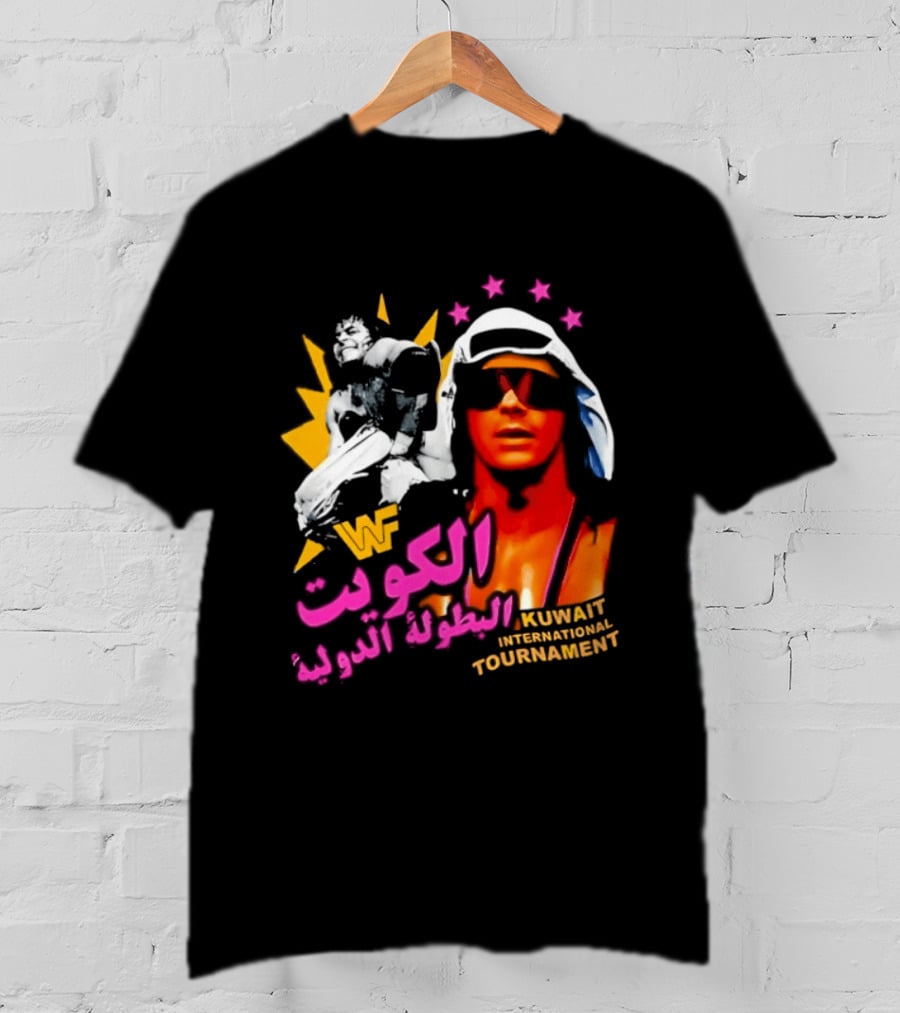 Bret Hart WWF Kuwait International Tournament Arabic Text And Stars T-Shirt