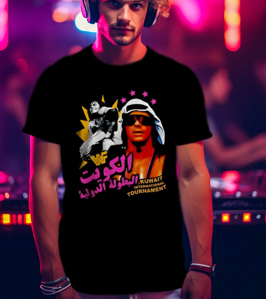 Bret Hart WWF Kuwait International Tournament Arabic Text And Stars T-Shirt