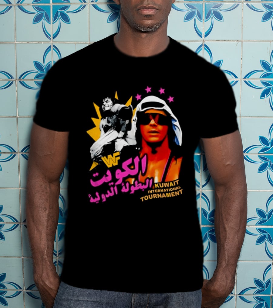 Bret Hart WWF Kuwait International Tournament Arabic Text And Stars T-Shirt