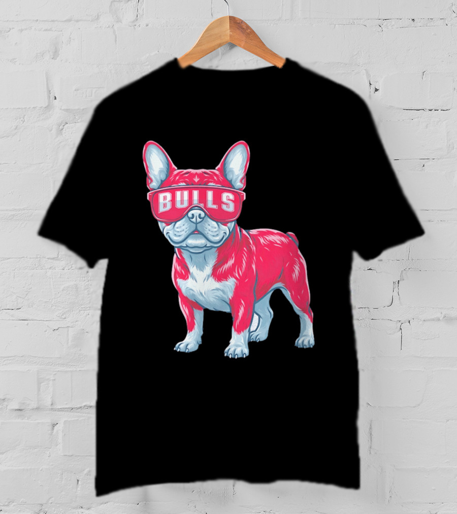 Chicago Bulls French Bulldog Wearing Bulls Glasses T-Shirt