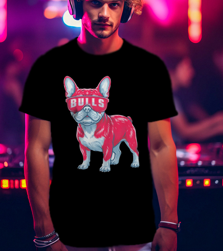 Chicago Bulls French Bulldog Wearing Bulls Glasses T-Shirt