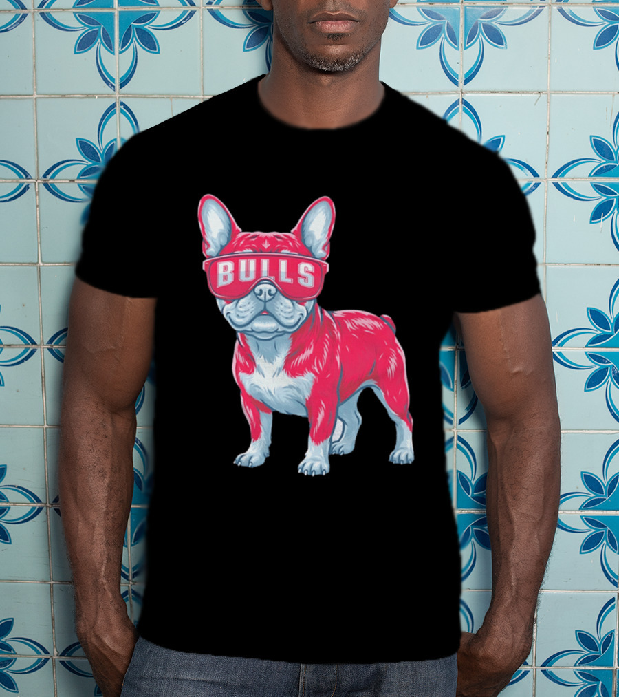 Chicago Bulls French Bulldog Wearing Bulls Glasses T-Shirt