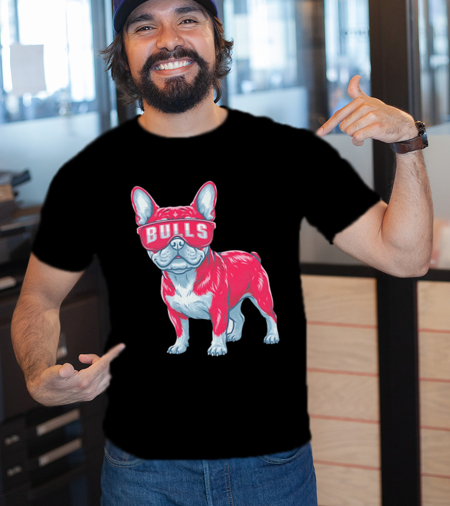 Chicago Bulls French Bulldog Wearing Bulls Glasses T-Shirt