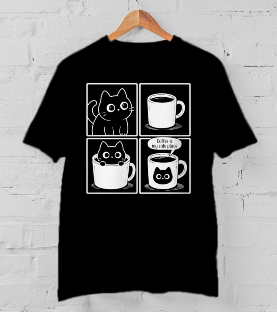 Coffee Is My Safe Place Cat Inside T-Shirt