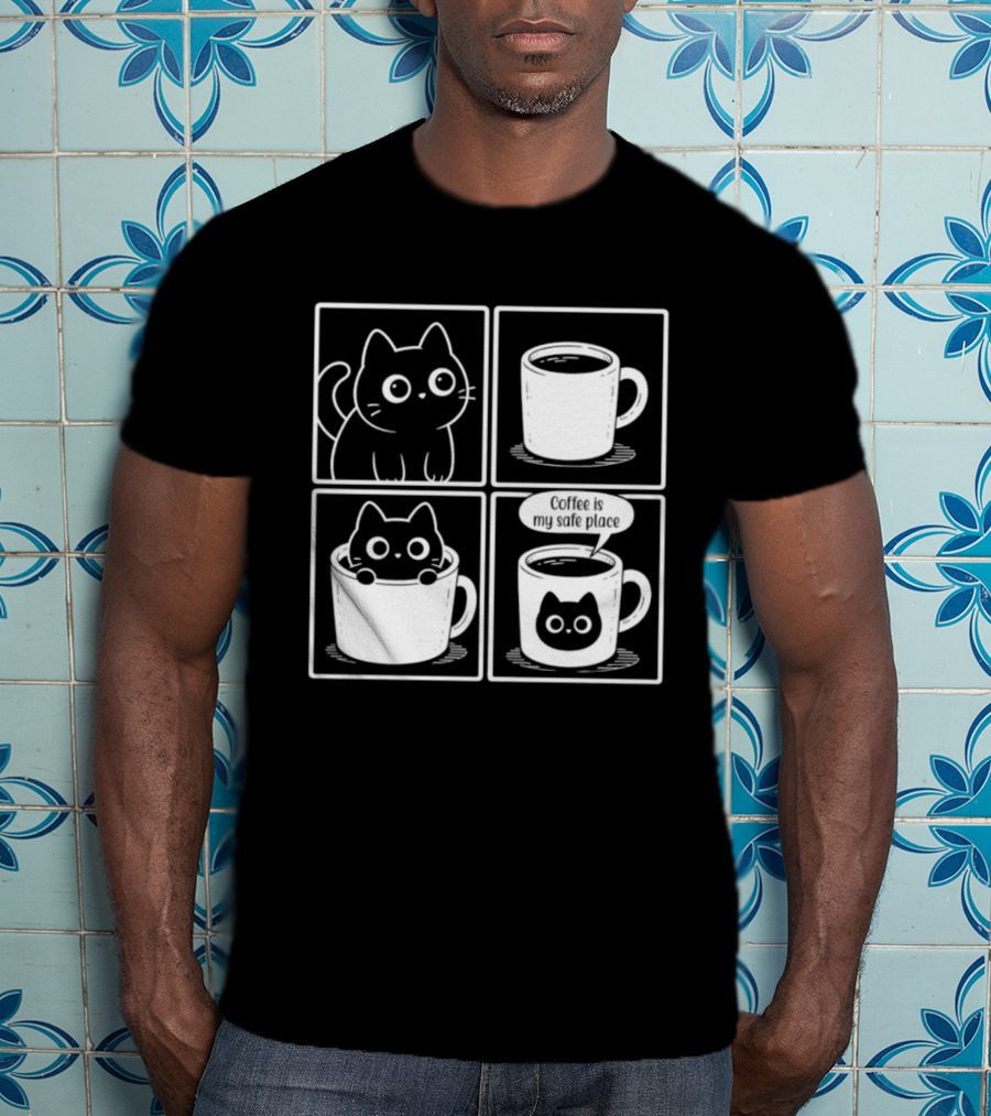 Coffee Is My Safe Place Cat Inside T-Shirt