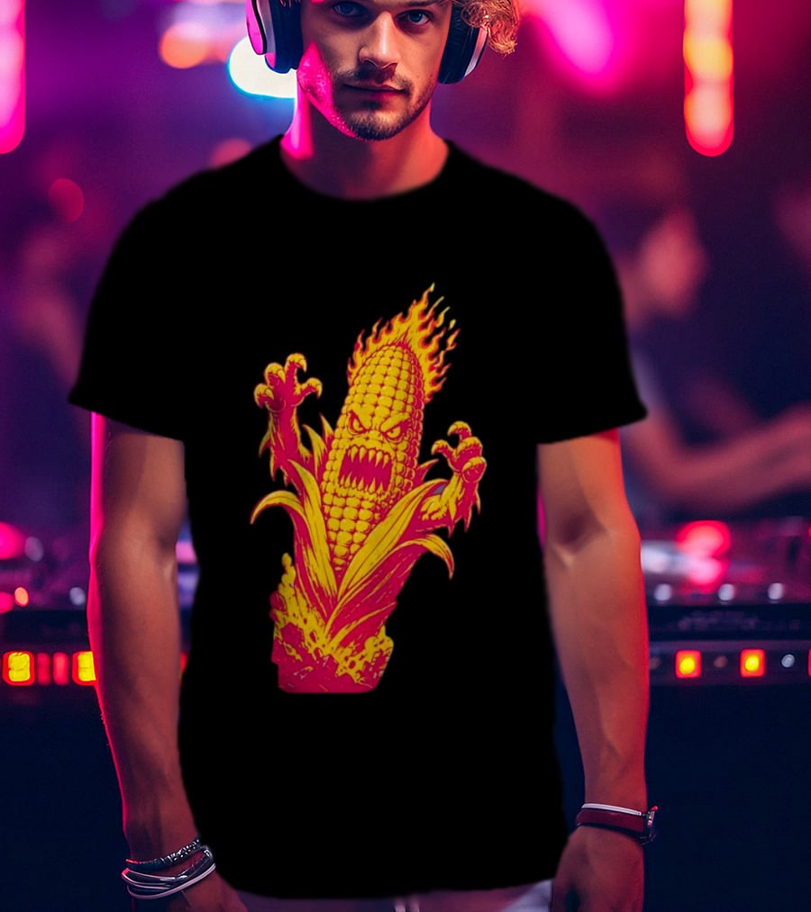 Fiery Mutant Corn Monster Kernels Of Terror Halloween Evil Cob T-Shirt