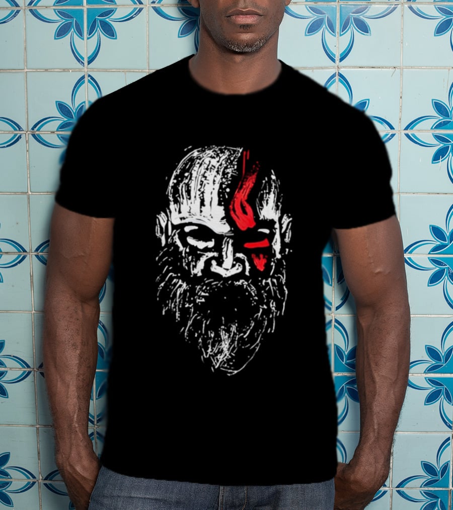Kratos God Of War Face Art With Red Markings T-Shirt