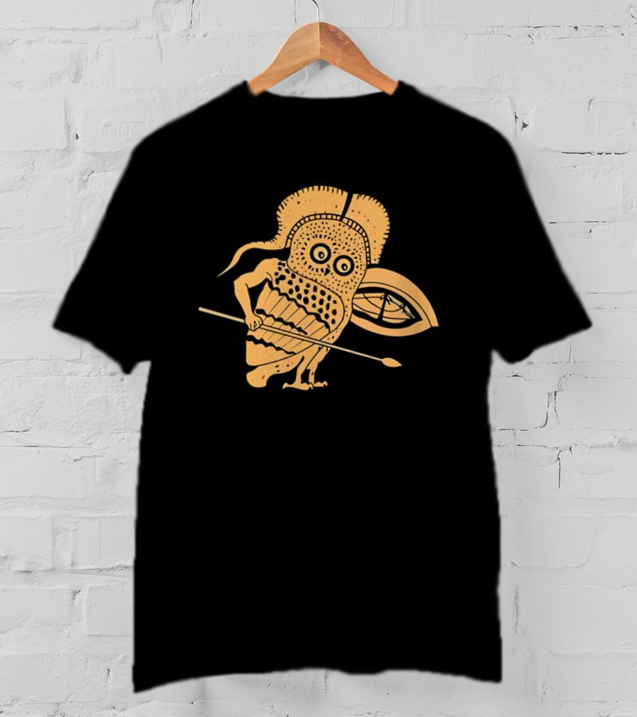 Little Owl Hoplite Warrior With Spear And Shield T-Shirt