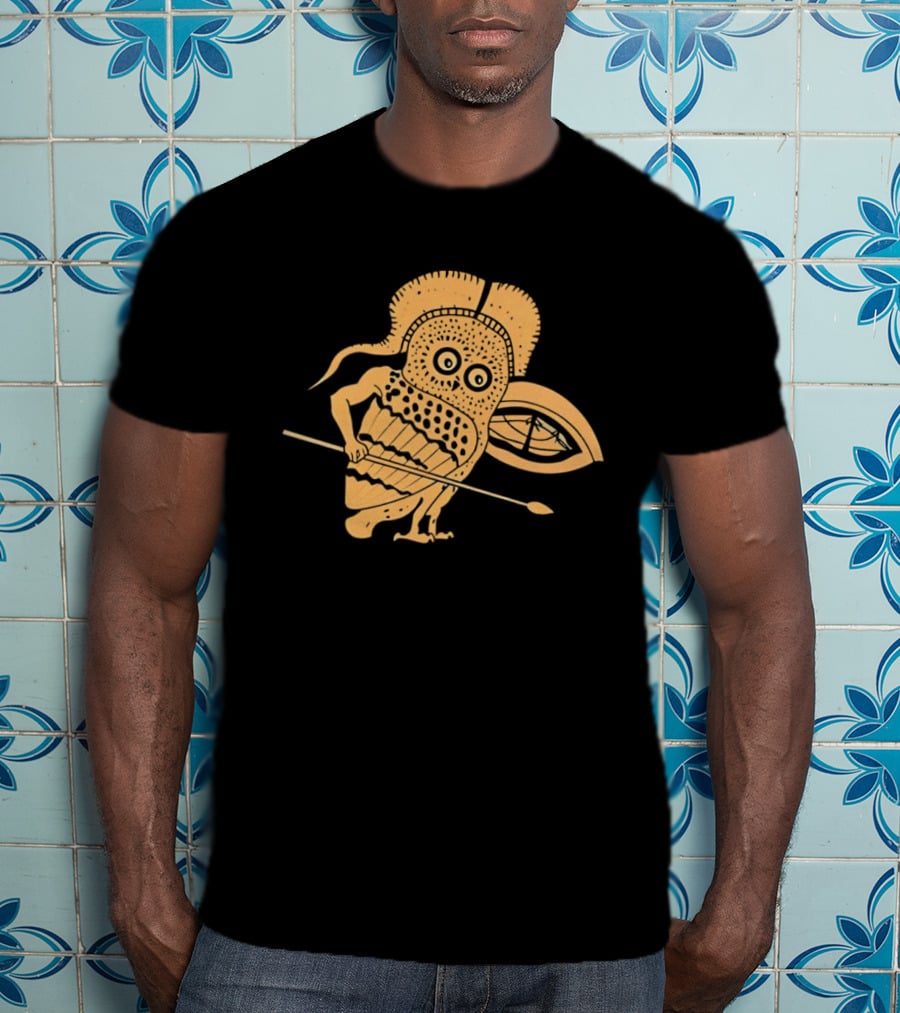 Little Owl Hoplite Warrior With Spear And Shield T-Shirt