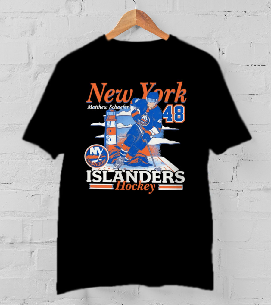 New York Islanders Hockey Matthew Schaefer 48 Player Lighthouse T-Shirt