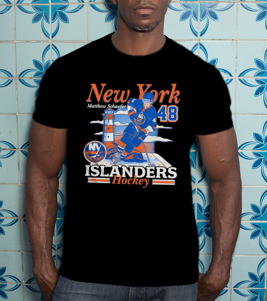 New York Islanders Hockey Matthew Schaefer 48 Player Lighthouse T-Shirt