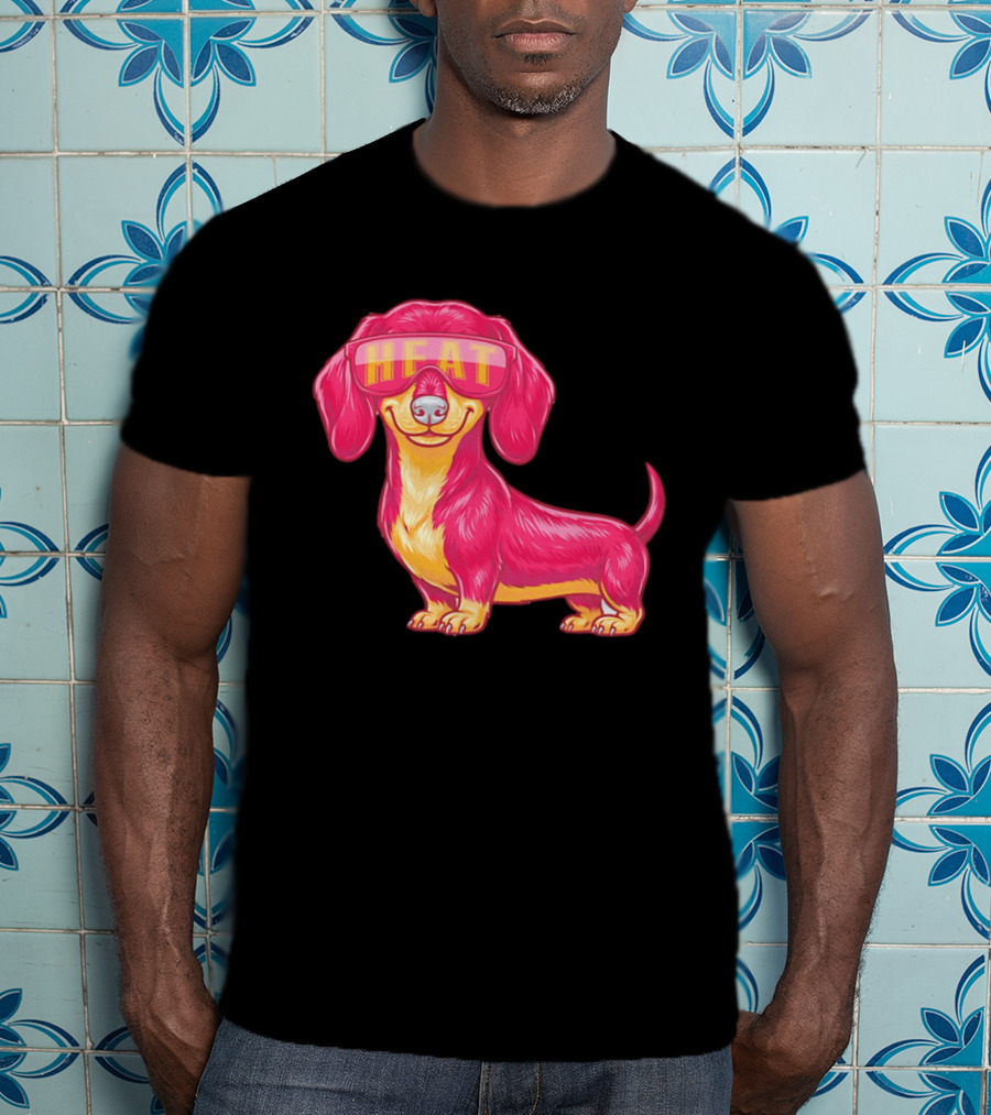 HEAT Sunglasses Dachshund Cartoon T-Shirt
