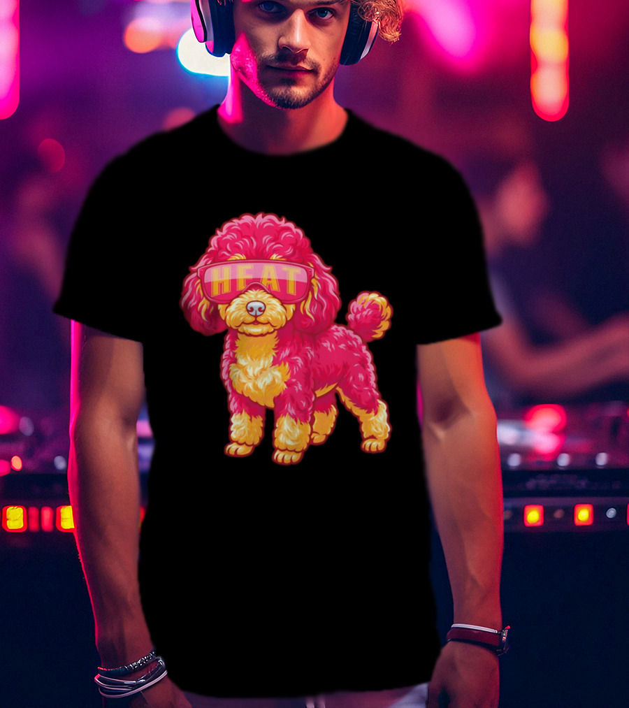 Miami Heat Teacup Poodle Cartoon HEAT Glasses T-Shirt