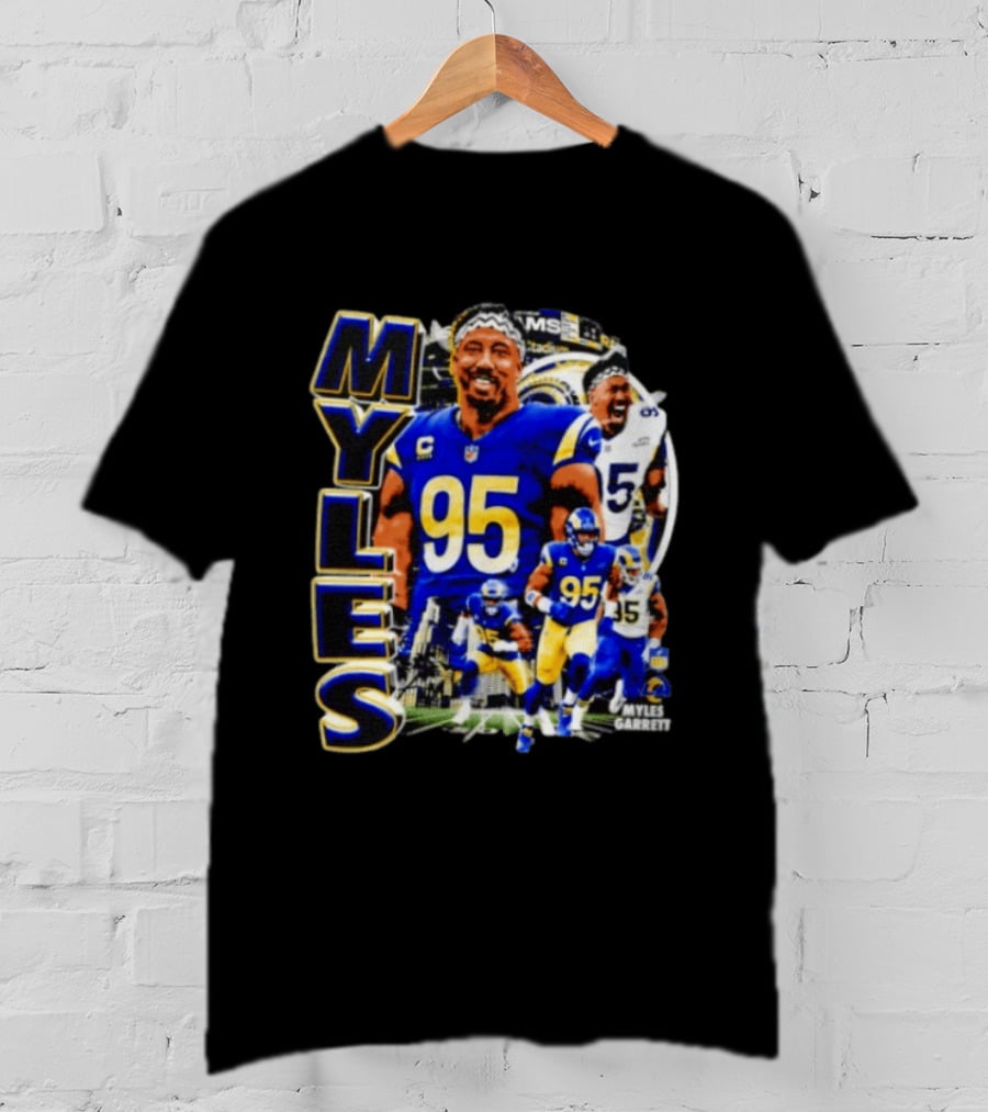 Myles Garrett Los Angeles Rams Number 95 Sports Fan Collage T-Shirt