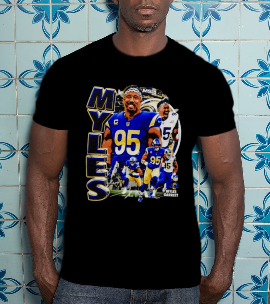 Myles Garrett Los Angeles Rams Number 95 Sports Fan Collage T-Shirt