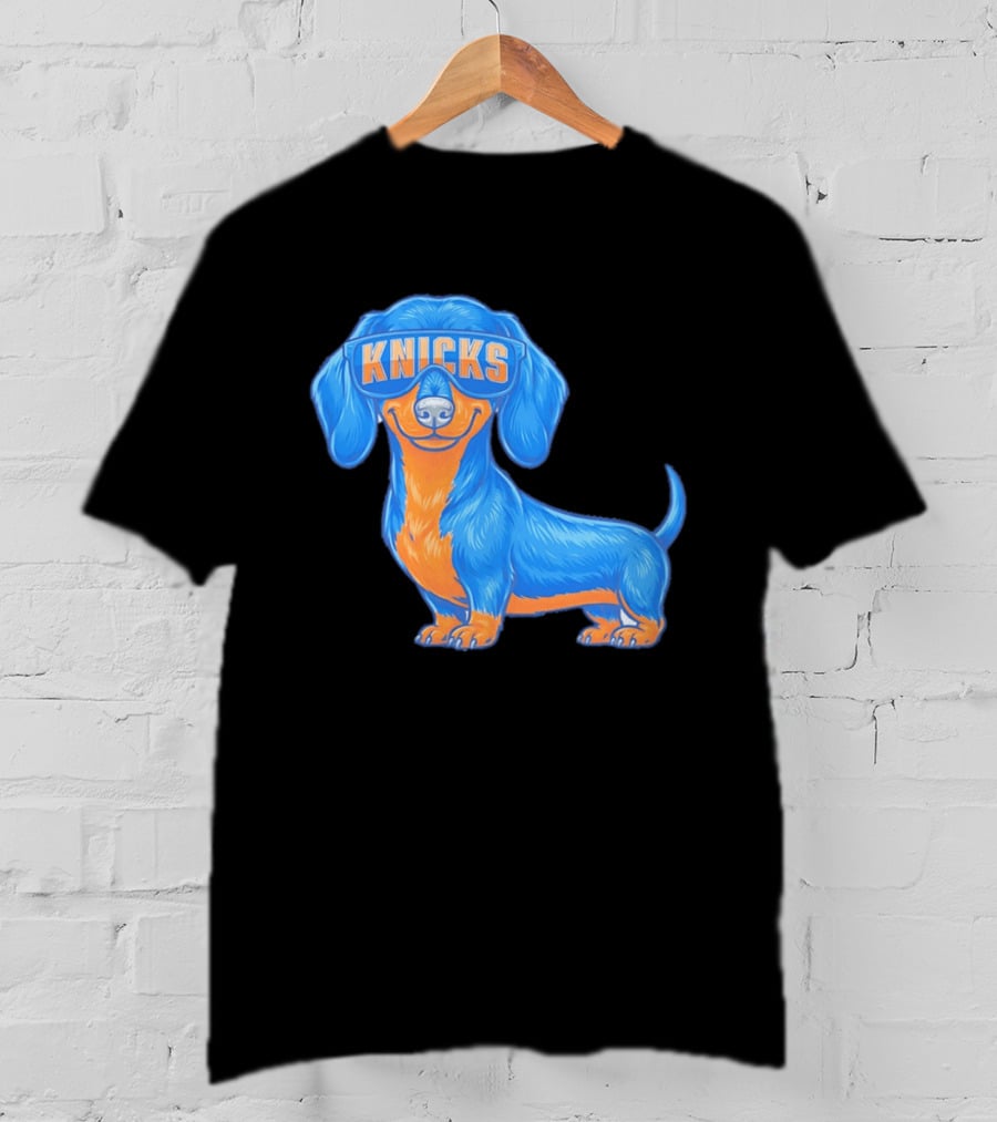 Knicks Dachshund Dog Cartoon Glasses T-Shirt