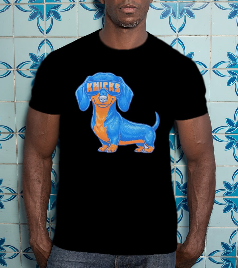 Knicks Dachshund Dog Cartoon Glasses T-Shirt
