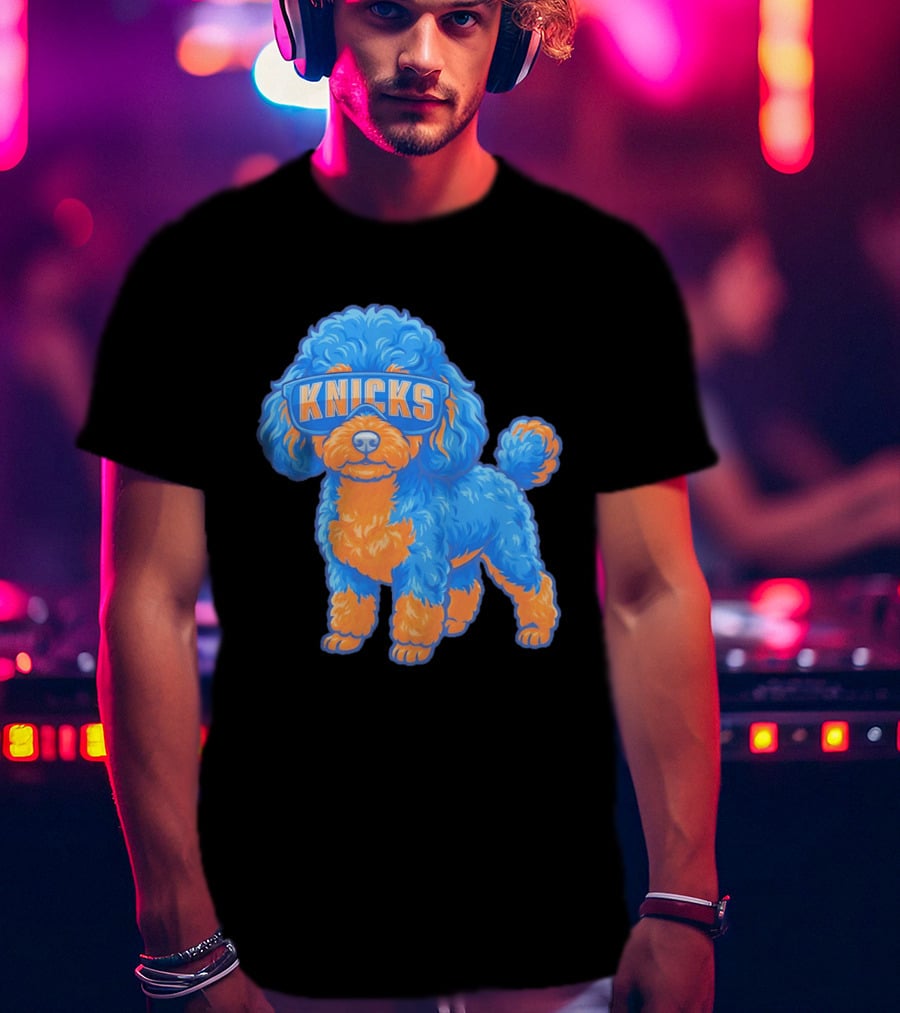 New York Knicks Teacup Poodle Cartoon Glasses T-Shirt