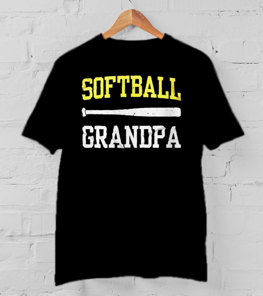 Softball Grandpa Proud Grandfather Game Day Crossed Bats T-Shirt