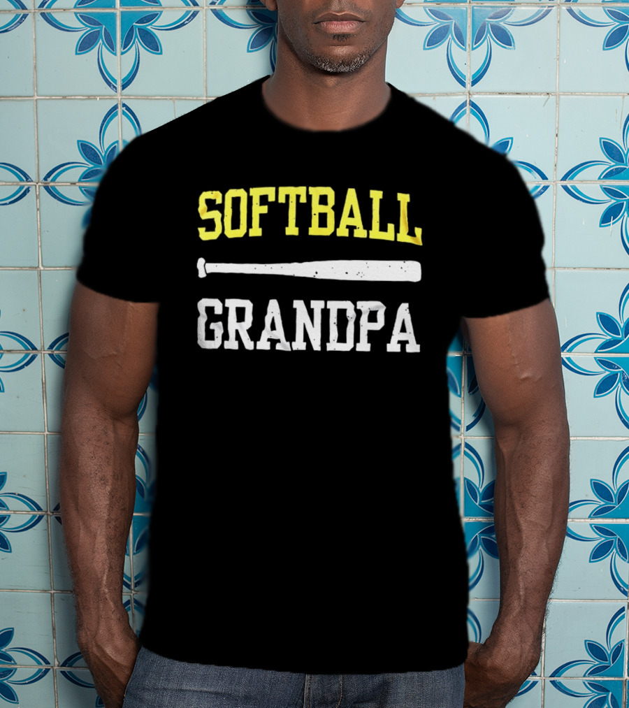 Softball Grandpa Proud Grandfather Game Day Crossed Bats T-Shirt