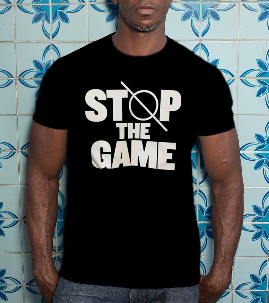 STOP THE GAME Minimalist Text With Circle Slash T-Shirt