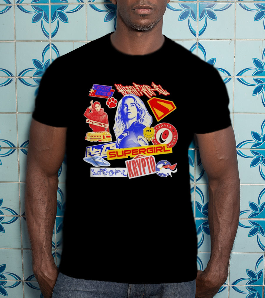 Supergirl Sasha Calle Krypto The Superdog DC Comics Sticker Collage Superhero T-Shirt