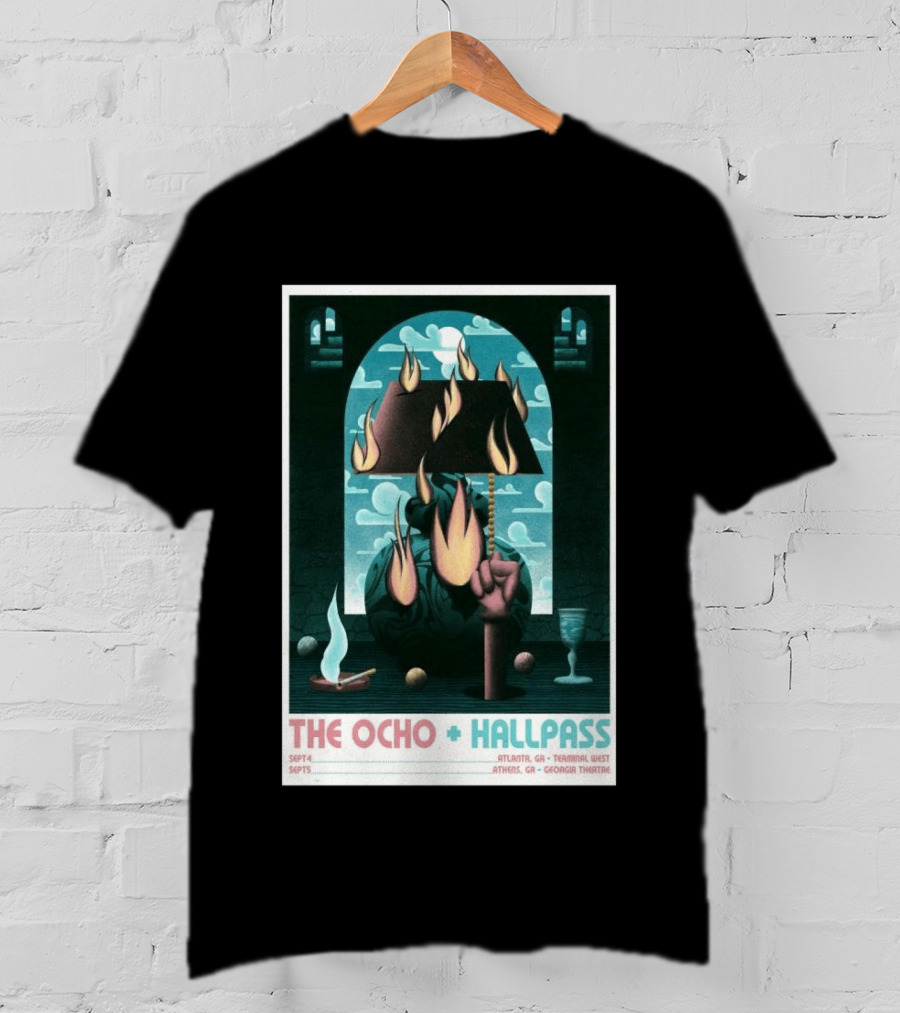 The Ocho Hallpass Atlanta GA Terminal West September 05 2026 Flames Clouds Fist T-Shirt