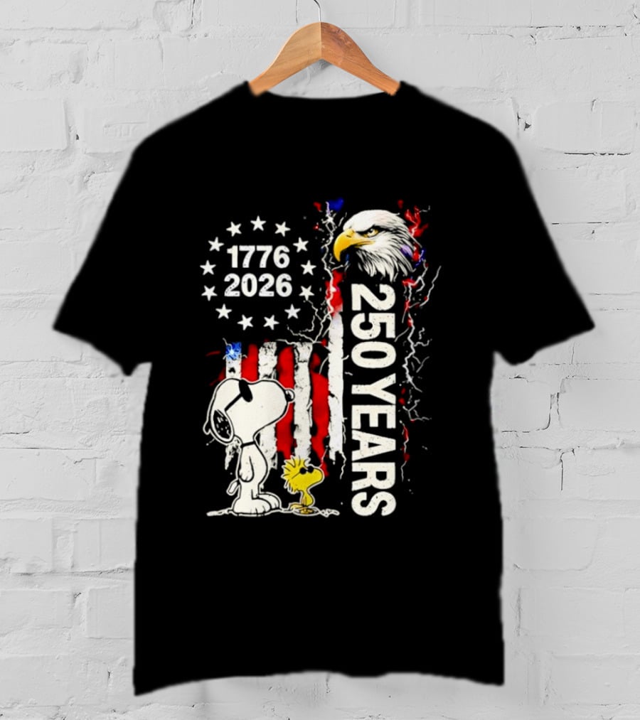 1776 2026 250 Years American Flag Eagle Snoopy Woodstock Independence T-Shirt