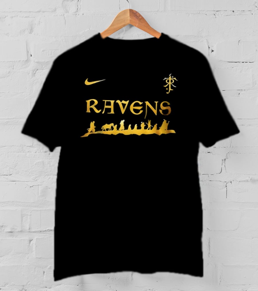 Baltimore Ravens Nike Lord Of The Rings Crossover Gold Text Collection T-Shirt