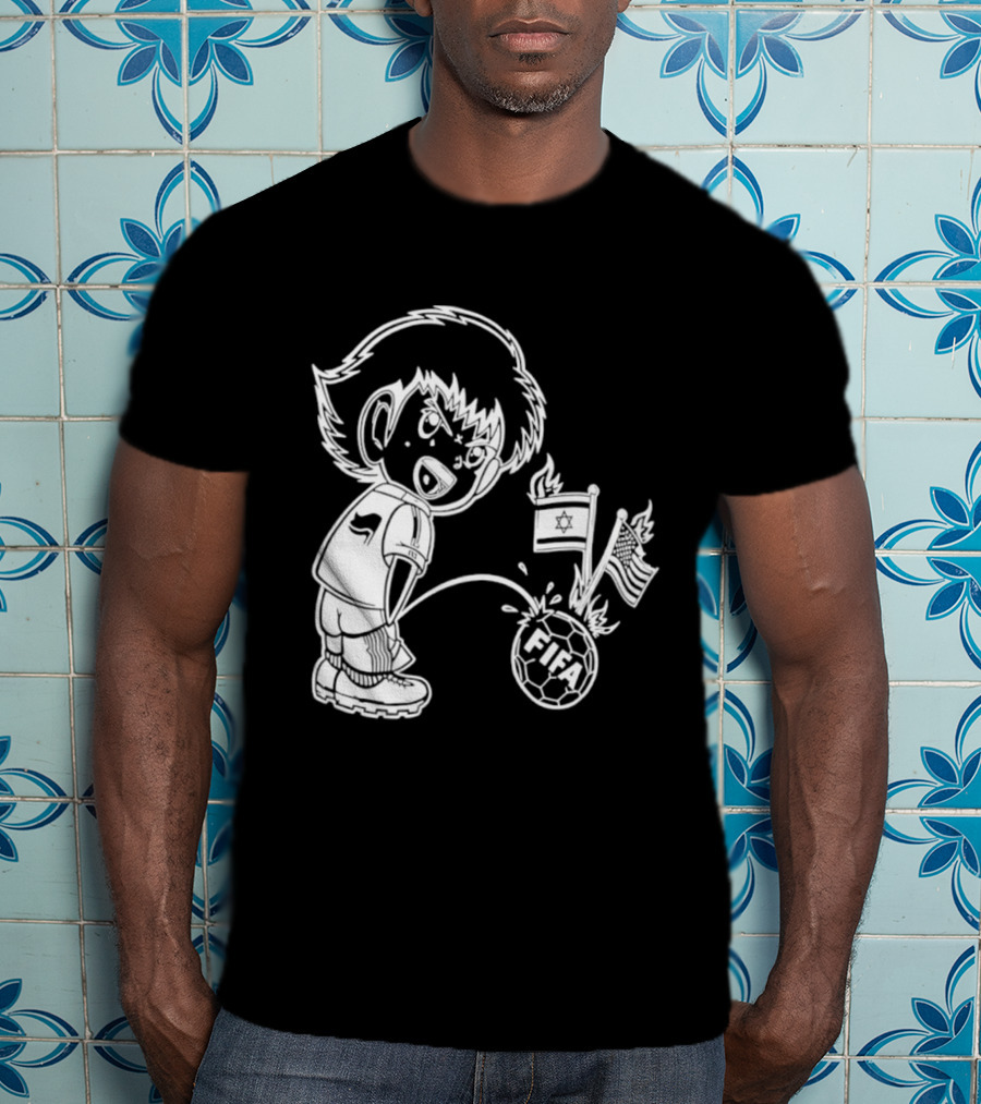 Captain Tsubasa Peeing FIFA Soccer Ball Israel USA Flags T-Shirt